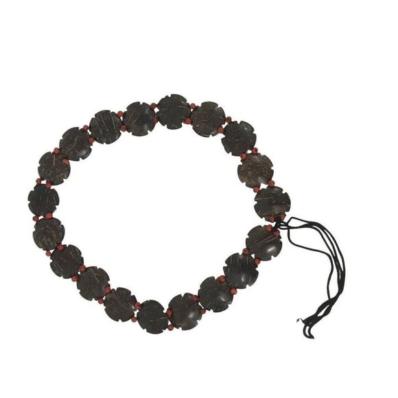 VTG EXOTIC DARK WOOD ORANGE BEEDS CONCHO BELT CONNECTING ROPE CORD DESIGN - Picture 3 of 3